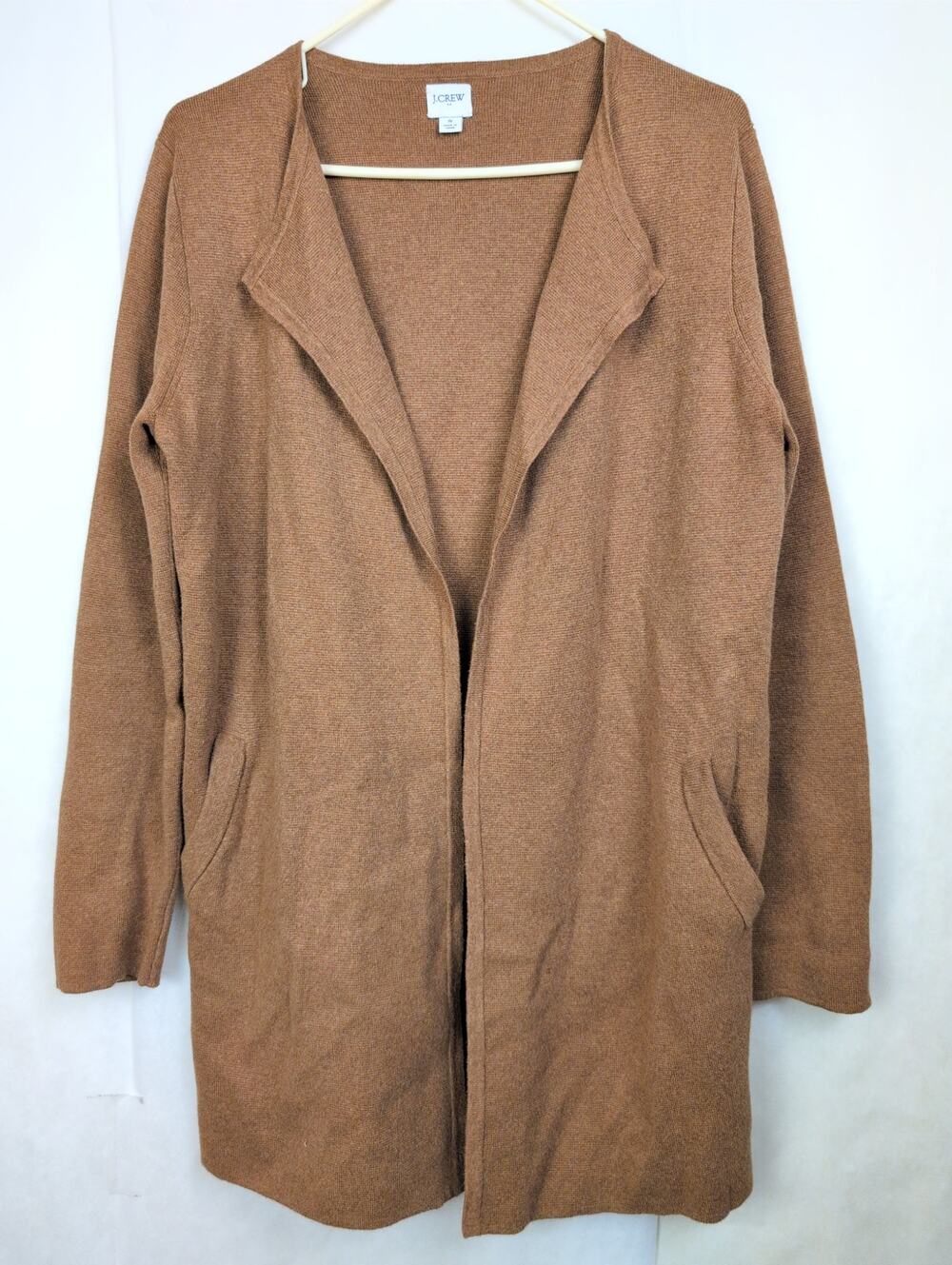 J.crew brown open front coatigan sweater jacket Size S Preppy Minimal Classic